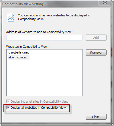 Compatibility View settings