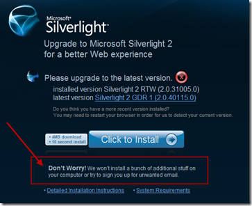 Silverlight upgrade screen