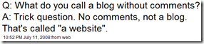 Blog with no comments = website. Really?