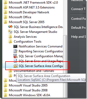 Select the SQL Server Surface Area Configuration