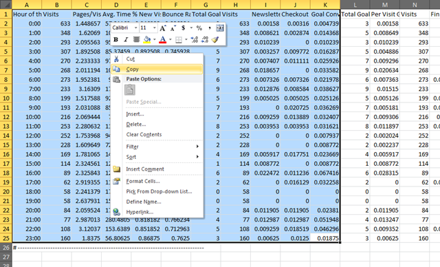 Copying the relevant data in Excel