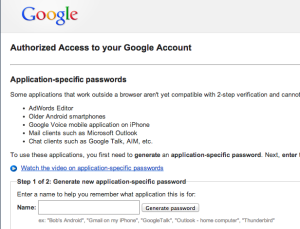 Generate a new Application specific password