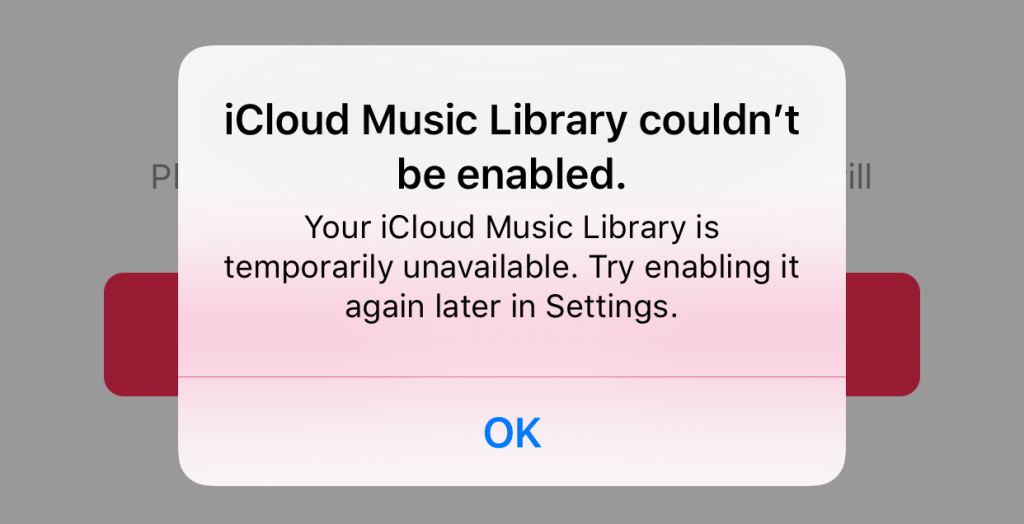 iCloud Music Library couldn't be enabled