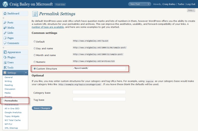 Set your WordPress Permalinks to Custom Structue